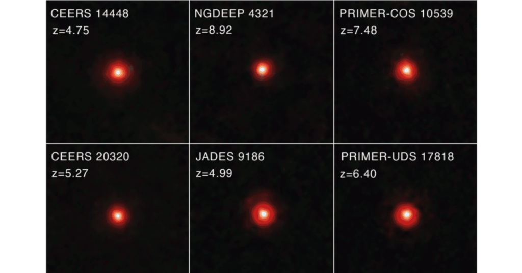 Pontos vermelhos captados pelo James Webb. (Imagem: NASA, ESA, CSA, STScI, Dale Kocevski (Colby College))